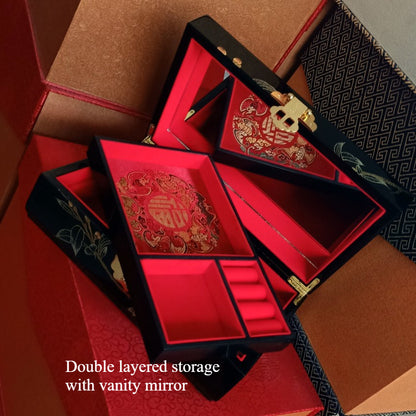 Handcrafted Lacquer Jewelry Box - Wooden Organizer with Drawers, Ideal Gift for Her (Birthday/Wedding/Thank You Present)
