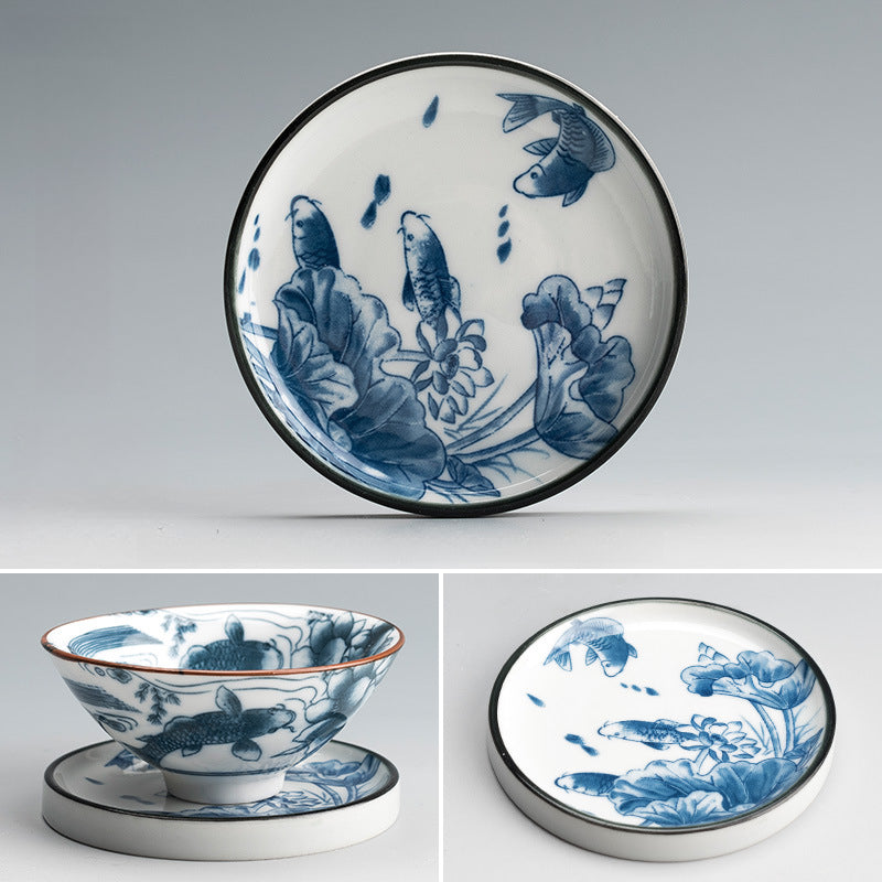 Blue and White Porcelain Coaster - Ceramic Tea Cup Mat for Hot Drinks (8.5cm Diameter)