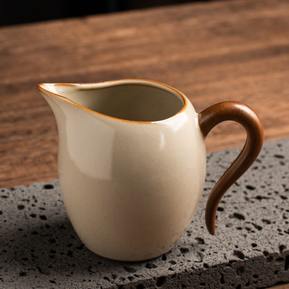Beige Ru Kiln Fairness Cup - Crackle Glaze Ceramic Tea Divider with Side Handle (Multiple Sizes Available)