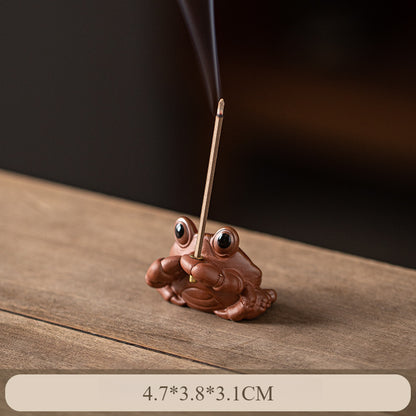 Ceramic Frog Incense Holder with Lotus Leaf Base - Cute Home Decor for Sticks Incense, Tea Table & Meditation (Handcrafted)