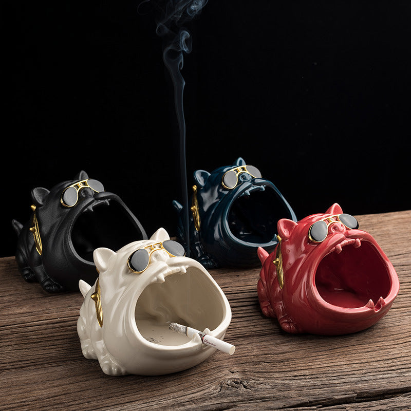 Cartoon Dog Ashtray - Ceramic Windproof Ash Holder with Storage (14.5x11.5x9.5cm)