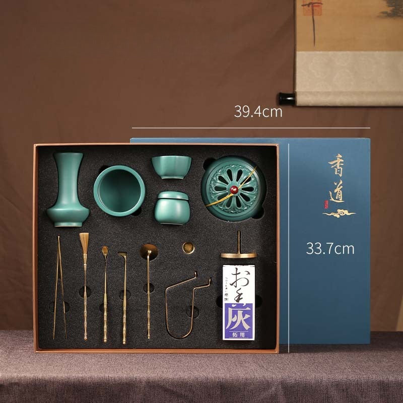 Song-style Incense Ceremony Set - Ceramic Incense Tools with Sandalwood Powder Accessories