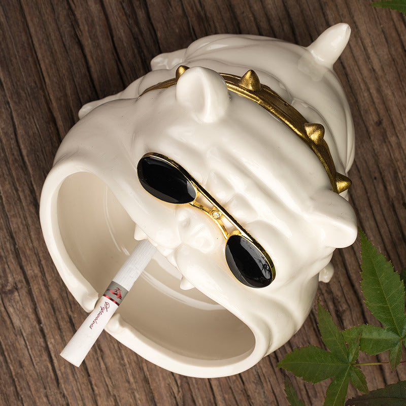 Cartoon Dog Ashtray - Ceramic Windproof Ash Holder with Storage (14.5x11.5x9.5cm)