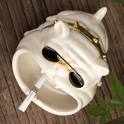 Cartoon Dog Ashtray - Ceramic Windproof Ash Holder with Storage (14.5x11.5x9.5cm)