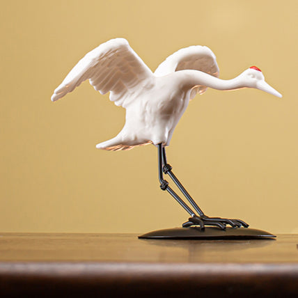 Chinese Ceramic Crane Decor Set - Auspicious Home Ornament with Iron Base (2 Sizes: 12cm/10cm Height)