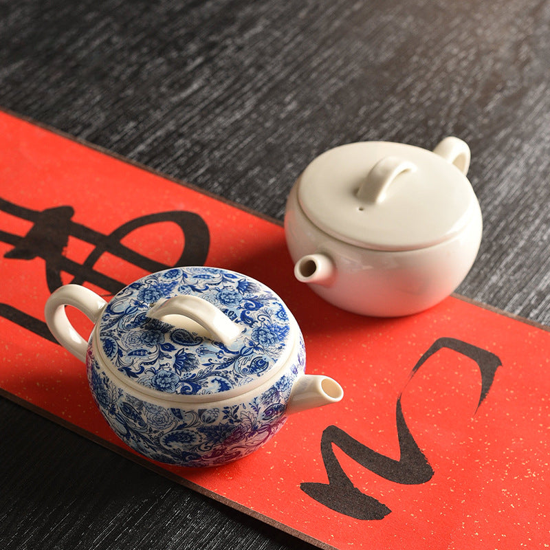 Plant Ash Glaze Hanwa Teapot - Small Ceramic Gongfu Teapot with Blue & White Design (140ml, 12.5x5.5cm)