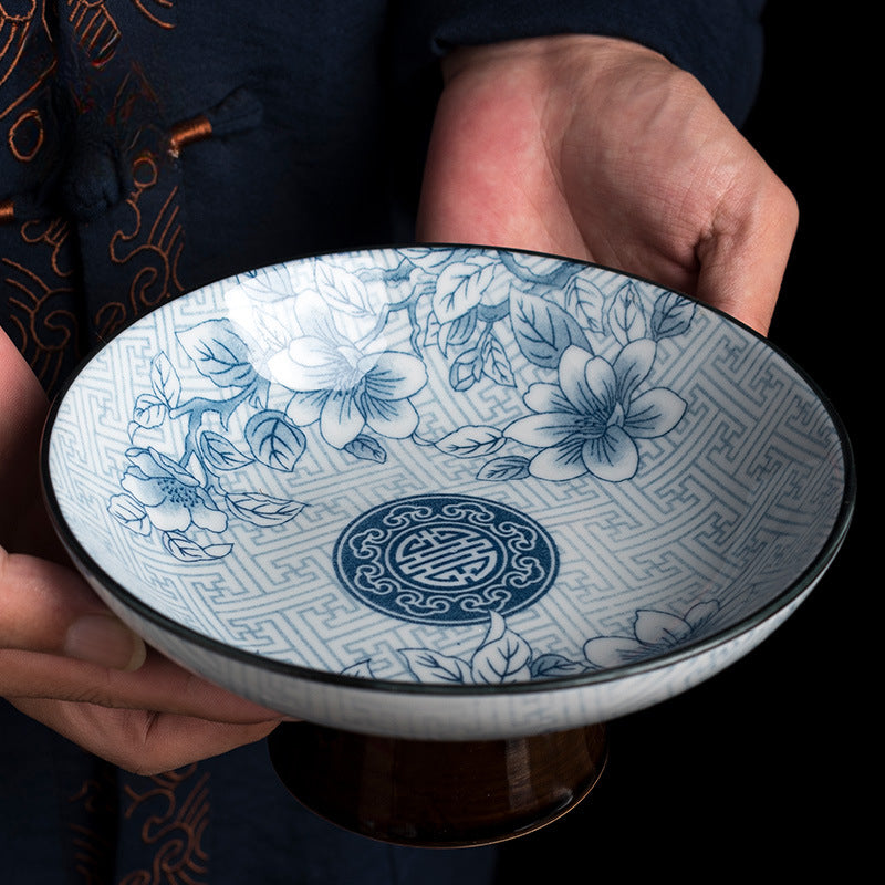 Blue & White Ceramic Fruit Plate - Japanese Style Raised Serving Dish (16.5x7.5cm, 7 Designs)