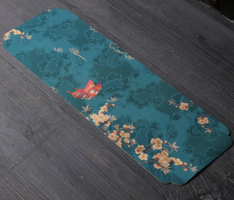 Silk Tea Ceremony Mat - Double-Sided Waterproof Tea Tray (45x15cm, Mulberry Silk with Non-Slip Base)