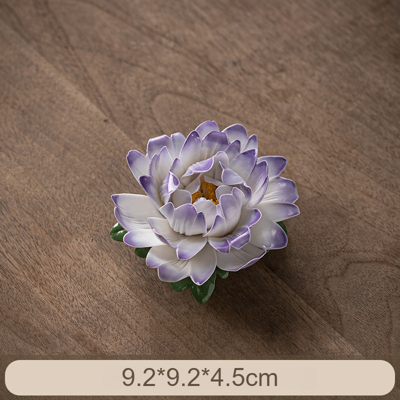 Handcrafted Ceramic Peony Incense Holder - Realistic Flower Design with Incense Slot, Tea Table Decor (Stable Base)