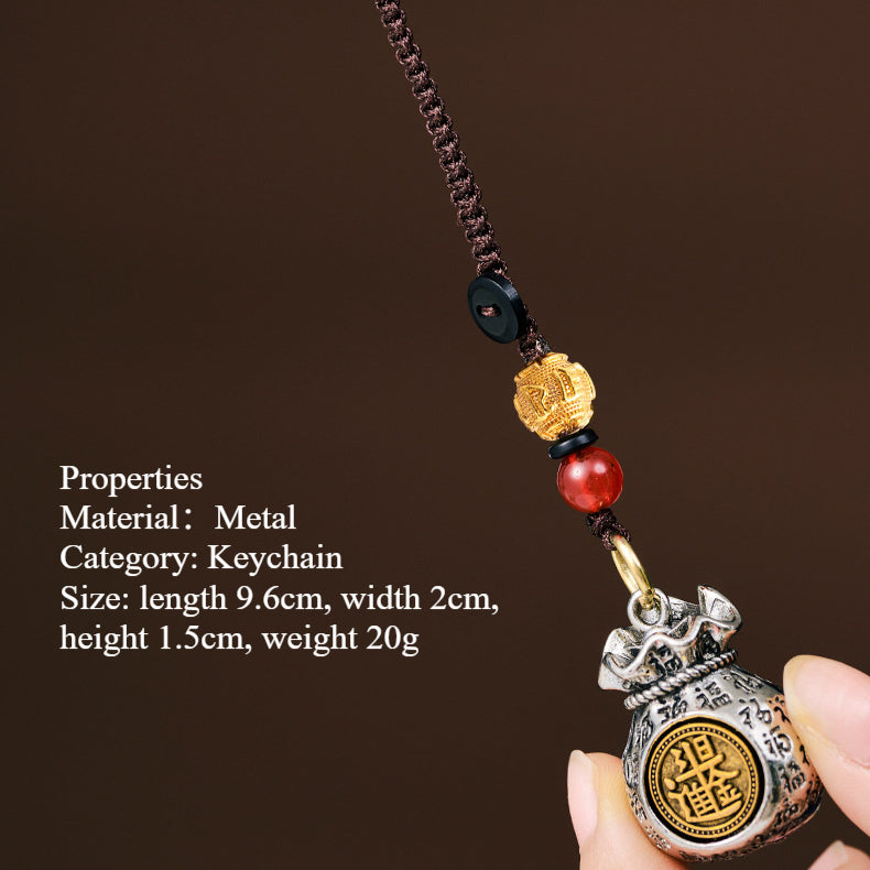 Vintage Zodiac Keychain with Rotatable Lucky Bag Pendant - Chinese Zodiac Signs