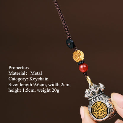 Vintage Zodiac Keychain with Rotatable Lucky Bag Pendant - Chinese Zodiac Signs