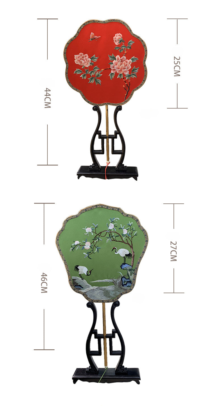 Elegant Double-Sided Embroidered Round Fan - Handmade Su Embroidery on Xiangfei Bamboo