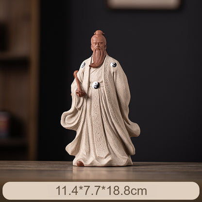 Ceramic Zhang Sanfeng Statue - Taoist Master Figurine with Horsetail Whisk, Kung Fu & Tai Chi Decor