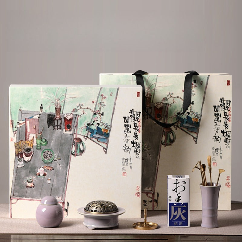 Celadon Incense Art Set - Ceramic Incense Burner with Seal Incense Tools for Sandalwood & Agarwood