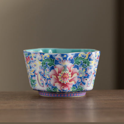 Enamel Glazed Tea Master Cup Set - Handcrafted Gongfu Tea Ceremony Cups with Gift Box (Sunflower & Round Rim Styles)