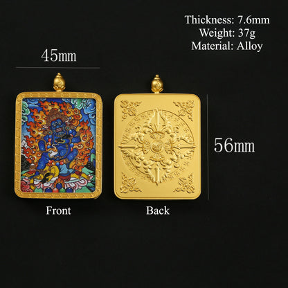 Golden Mahakala Pendant Necklace – Nepalese Thangka Gawu Box Decorative Pendant