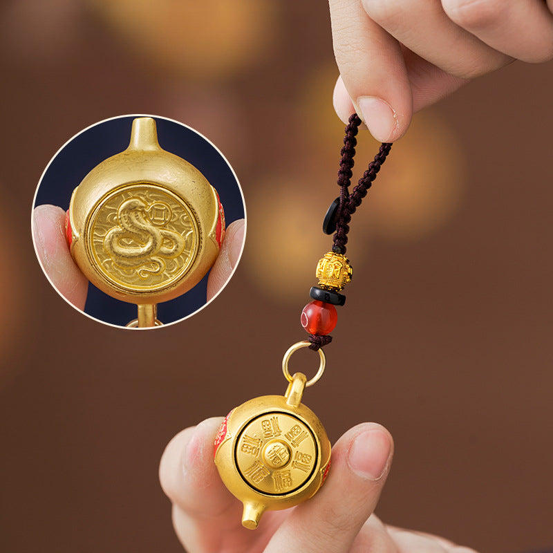 Unique Rotating Zodiac alloy Teapot Keychain with Lucky Geometric Pendant, Carry Your Fortune with You