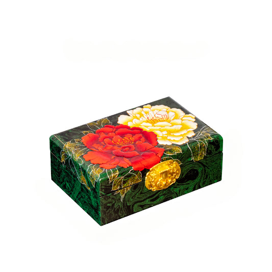 Artisan Lacquer Jewelry Box - Handcrafted Chinese Heritage Piece in Solid Wood, Vintage Floral Storage Case