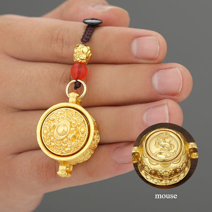 Shiny Zodiac Pendant with Rotating Fortune Bowl and Wealthy Keychain
