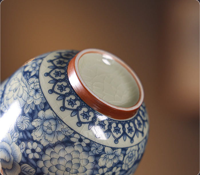 Ru Kiln Blue-and-White Gaiwan - 200ml Three-Element Tea Set (10.4cm Diameter, 9.7cm Height, Crackle Glaze)