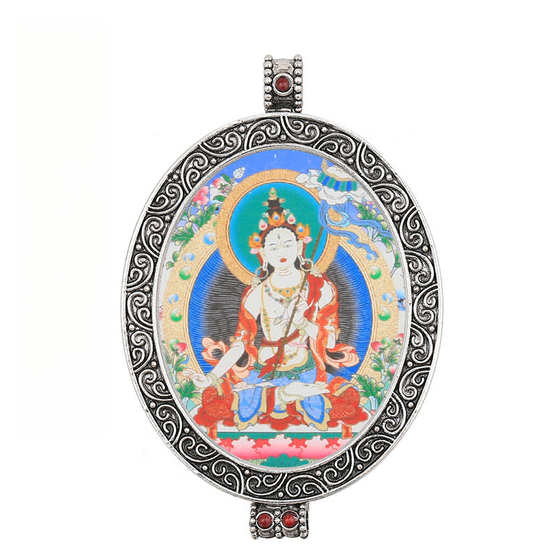 Thangka Pendant - Oval Design with Openable Micro Thangka Box
