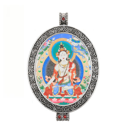 Thangka Pendant - Oval Design with Openable Micro Thangka Box