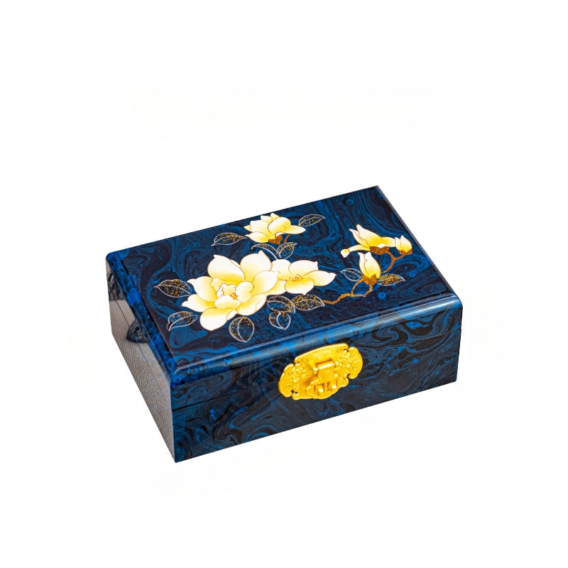 Artisan Lacquer Jewelry Box - Handcrafted Chinese Heritage Piece in Solid Wood, Vintage Floral Storage Case