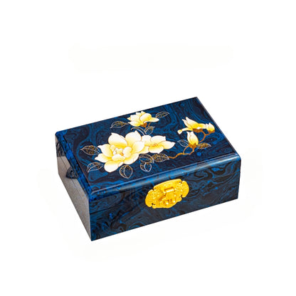 Artisan Lacquer Jewelry Box - Handcrafted Chinese Heritage Piece in Solid Wood, Vintage Floral Storage Case
