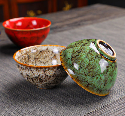 Jian Zhan Tea Cups Set – Natural Glaze Transformation, Dragon Egg & Bamboo Hat Cups, Ceramic Gongfu Tea Set with Gift Box