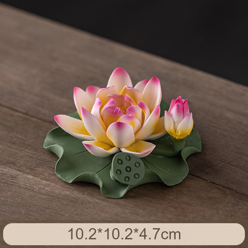 Handmade Ceramic Lotus Incense Holder - Zen Home Decor with Incense Slot, Tea Table & Altar Decoration
