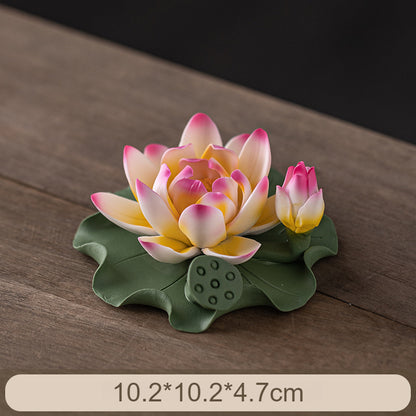 Handmade Ceramic Lotus Incense Holder - Zen Home Decor with Incense Slot, Tea Table & Altar Decoration