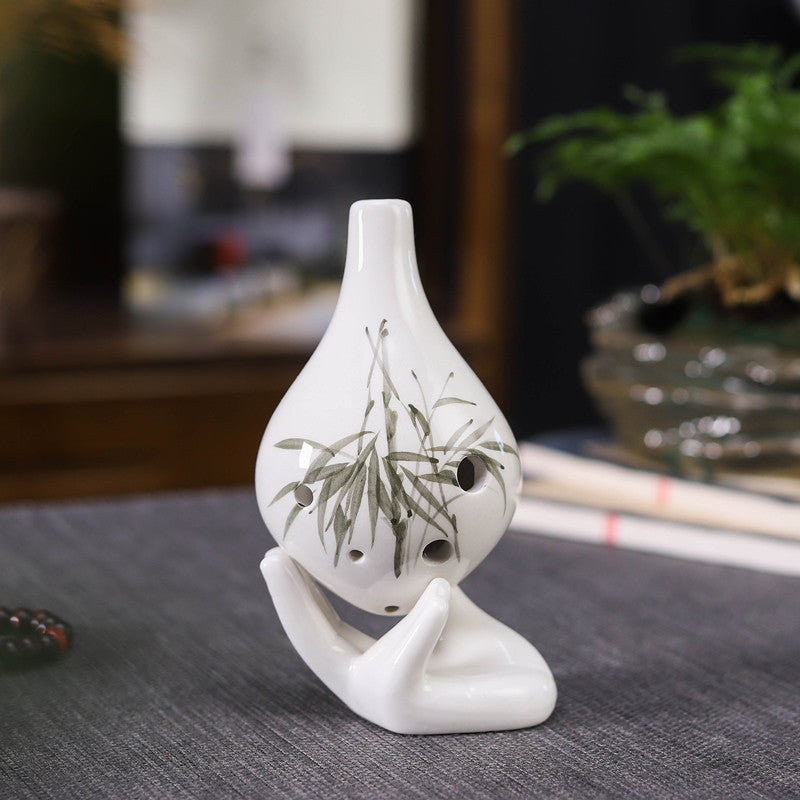 6-Hole Alto C Ceramic Ocarina - Hand-Painted Design with Gift Box, Music Sheet & Neck Strap (AC Tuned)