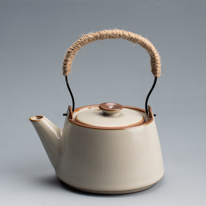 Yellow Ru Kiln Arch-Handle Teapot - Handcrafted Crackle Glaze Ceramic (250ml, 13x14cm)