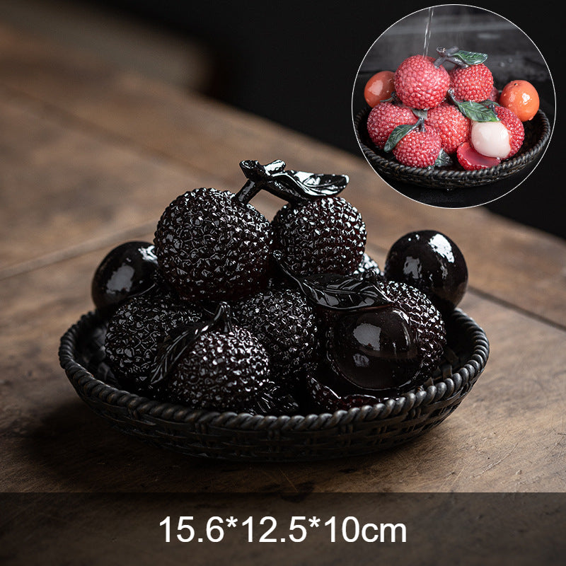 Litchi & Tangerine Tea Pet Set - Color-Changing Ceramic Decor for Tea Table (Thermochromic Design)