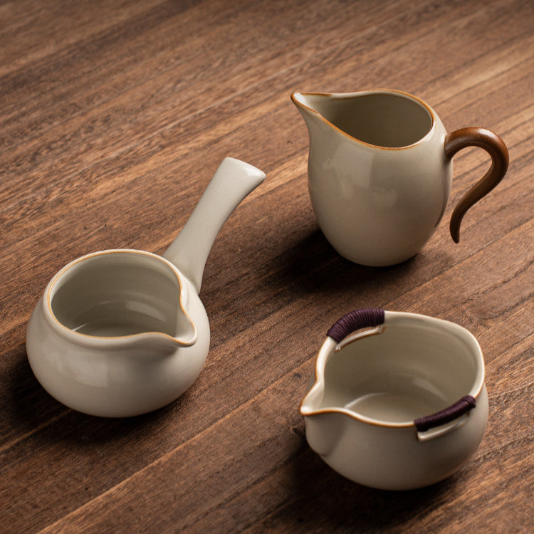 Beige Ru Kiln Fairness Cup - Crackle Glaze Ceramic Tea Divider with Side Handle (Multiple Sizes Available)