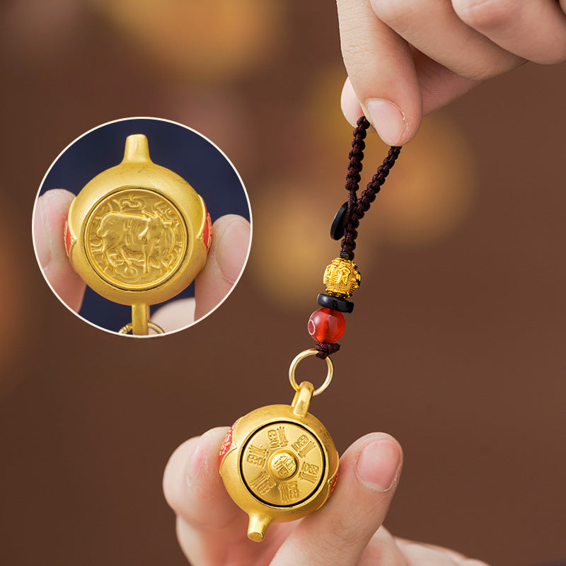 Unique Rotating Zodiac alloy Teapot Keychain with Lucky Geometric Pendant, Carry Your Fortune with You