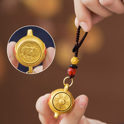 Unique Rotating Zodiac alloy Teapot Keychain with Lucky Geometric Pendant, Carry Your Fortune with You