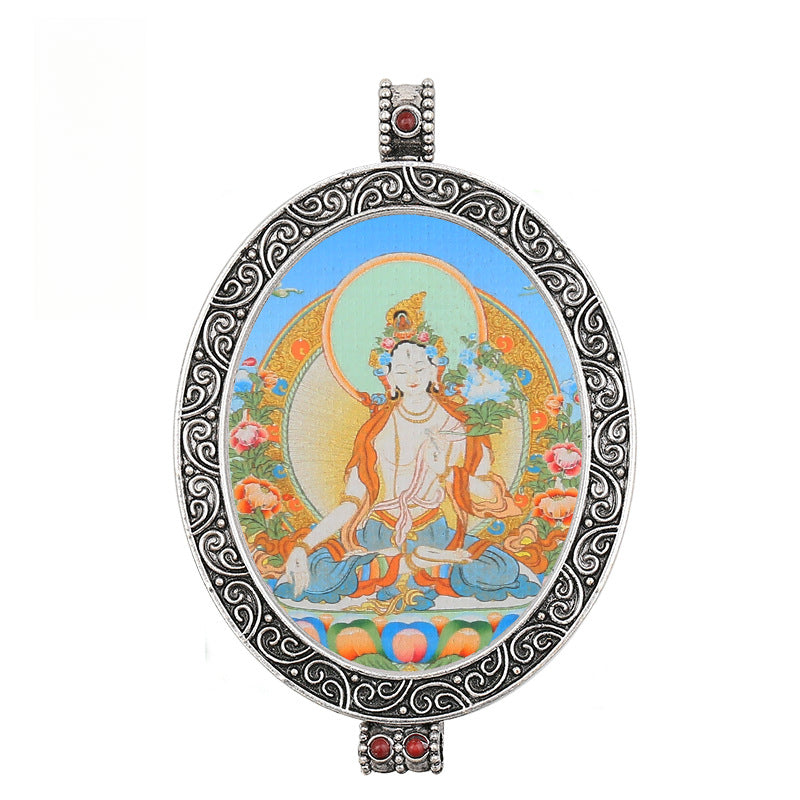 Thangka Pendant - Oval Design with Openable Micro Thangka Box