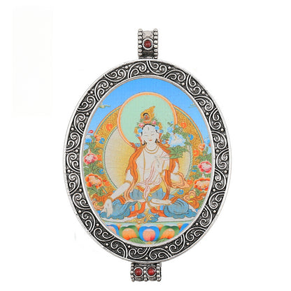Thangka Pendant - Oval Design with Openable Micro Thangka Box