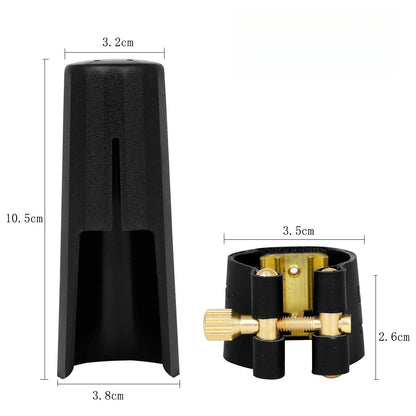 Leather & Metal Saxophone/Clarinet Ligature Cap Set – Universal Snap-On Clasp for Alto/Tenor/Soprano Sax (Black)