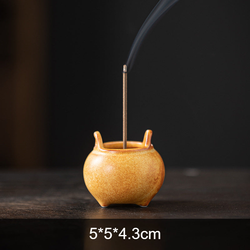 Mini Ceramic Tripod Incense Burner - Compact Zen Incense Holder for Tea Table (5x5x4.3cm, 9-Hole Design)