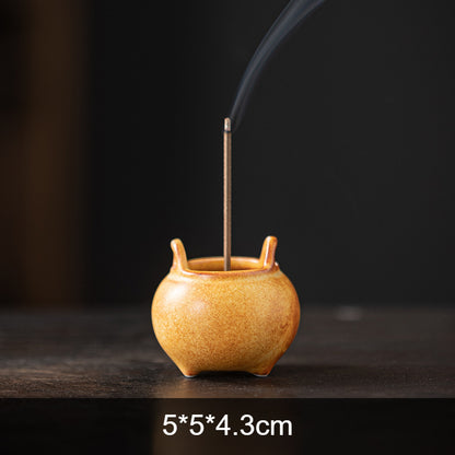 Mini Ceramic Tripod Incense Burner - Compact Zen Incense Holder for Tea Table (5x5x4.3cm, 9-Hole Design)