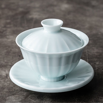 White Porcelain Gaiwan Tea Set - 125ml Covered Cup with Saucer (9.5cm Height, Heat-Resistant Design)