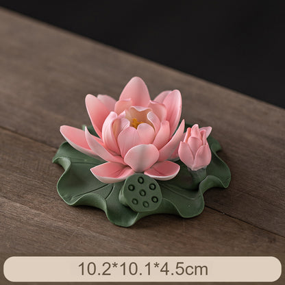 Handmade Ceramic Lotus Incense Holder - Zen Home Decor with Incense Slot, Tea Table & Altar Decoration